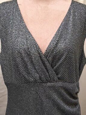 American Living Silver & Black Metallic Sleeveless Faux-wrap Dress Size 16 $25